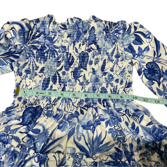 Ralph Lauren Cotton Blue and white Smocked Bodice long sleeve Floral Dress NWOT - Picture 5 of 10